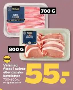 Netto Velsmag flæsk i skiver eller danske koteletter tilbud