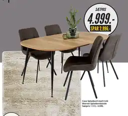 My Home Casa Spisebord med 4 stk Warren Spisebordsstole Sætpris tilbud