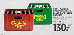 MENY GRØN TUBORG, TUBORG CLASSIC ELLER CARLSBERG PILSNER tilbud