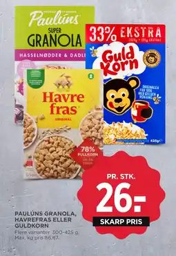 MENY PAULÚNS GRANOLA, HAVREFRAS ELLER GULDKORN tilbud