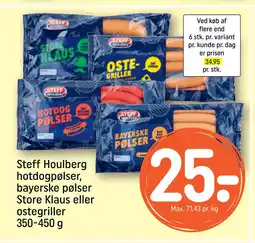 REMA 1000 Steff Houlberg hotdogpølser, bayerske pølser Store Klaus eller ostegriller 350-450 g tilbud