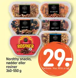 REMA 1000 Nordthy snacks, nødder eller rosiner 360-550 g tilbud