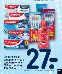 REMA 1000 Colgate 2-pak tandpasta, 4-pak tandbørster eller 500 ml mundskyl 100-500 ml tilbud