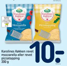REMA 1000 Karolines Køkken revet mozzarella eller revet pizzatopping 200 g tilbud