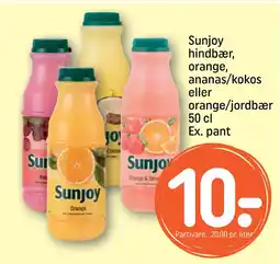 REMA 1000 Sunjoy hindbær, orange, ananas/kokos eller orange/jordbær 50 cl Ex. pant tilbud