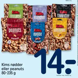 REMA 1000 Kims nødder eller peanuts 80-235 g tilbud