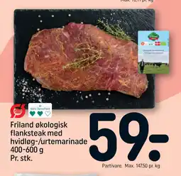 REMA 1000 Friland økologisk flanksteak med hvidløg-/urtemarinade 400-600 g tilbud