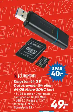 Bilka Kingston 64 GB Datatraveler G4 eller 64 GB Micro SDHC kort tilbud