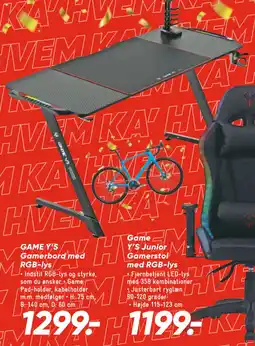 Bilka Game Y’S Junior Gamerstol med RGB-lys tilbud