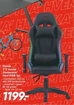 Bilka Game Y’S Junior Gamerstol med RGB-lys tilbud