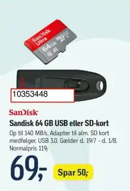 Føtex Sandisk 64 GB USB eller SD-kort tilbud