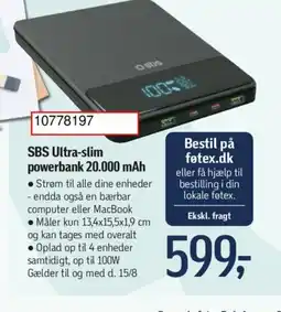 SBS Ultra-slim powerbank 20.000 mAh