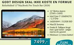Tjdata Refurbished 13”MacBook Pro Touch Bar (2020) tilbud