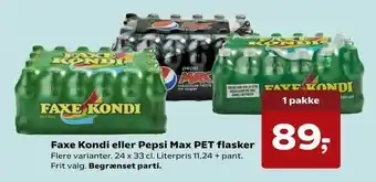 Dagli'Brugsen Faxe Kondi eller Pepsi Max PET flasker tilbud