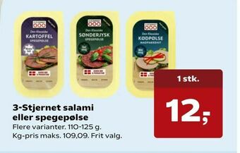 Dagli'Brugsen 3-Stjernet salami eller spegepølse tilbud