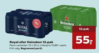 Dagli'Brugsen Royal eller Heineken 12-pak tilbud