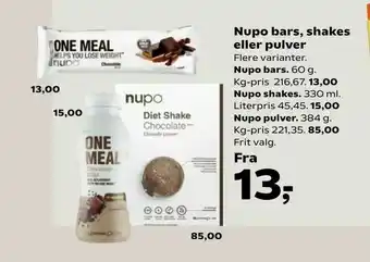 Nupo bars, shakes eller pulver