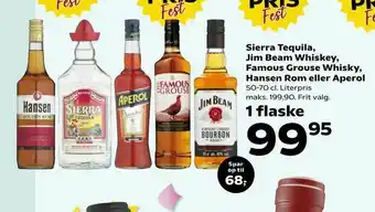 Kvickly Sierra Tequila, Jim Beam Whiskey, Famous Grouse Whisky, Hansen Rom eller Aperol tilbud
