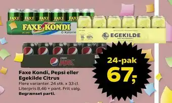 Kvickly Faxe Kondi, Pepsi eller Egekilde Citrus tilbud
