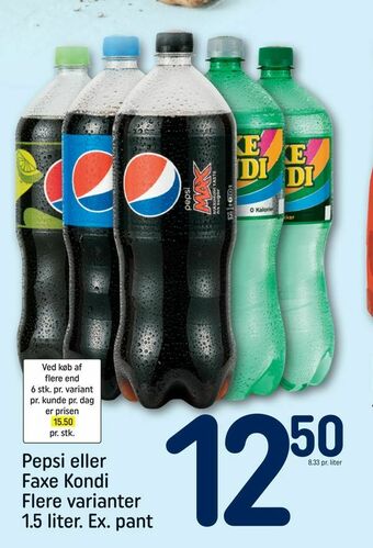 REMA 1000 Pepsi eller Faxe Kondi 1,5 liter tilbud