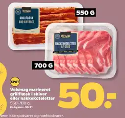 Netto Velsmag marineret grillflæsk i skiver eller nakkekoteletter tilbud