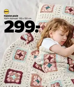 Netto Hæklet plaid 100% bomuld. 120 x 150 cm. tilbud