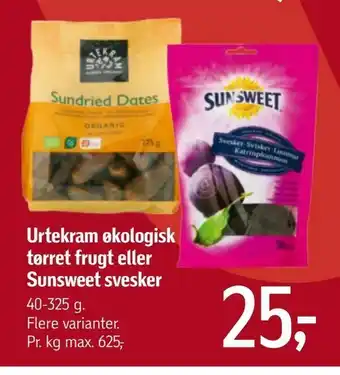 Føtex Urtekram økologisk tørret frugt eller Sunsweet svesker tilbud