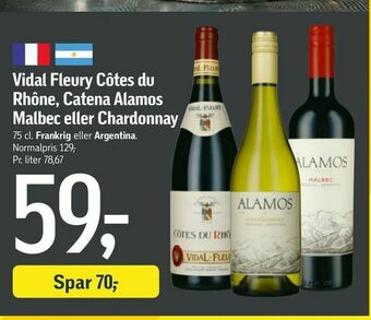 Føtex Vidal Fleury Côtes du Rhône, Catena Alamos Malbec eller Chardonnay tilbud