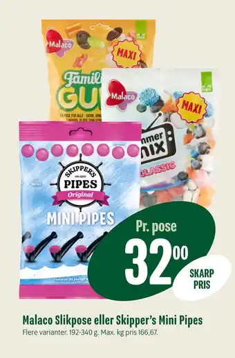 Min Købmand Malaco Slikpose eller Skipper’s Mini Pipes tilbud