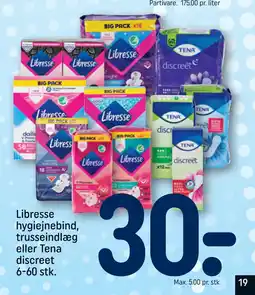 Libresse hygiejnebind, trusseindlæg eller Tena discreet 6-60 stk