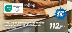 3-pak vaskeklude, badehåndklæde eller betræk til puslepude