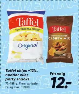 Bilka Taffel chips +12%, nødder eller party snacks tilbud