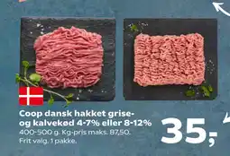 SuperBrugsen Coop dansk hakket grise- og kalvekød 4-7% eller 8-12% tilbud
