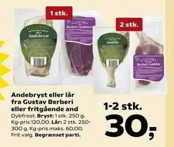 SuperBrugsen Andebryst eller lår fra Gustav Berberi eller fritgående and tilbud