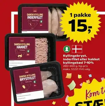 SuperBrugsen Kyllingebryst, inderfilet eller hakket kyllingekød 7-10% tilbud