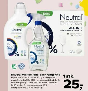 Neutral vaskemiddel eller rengøring