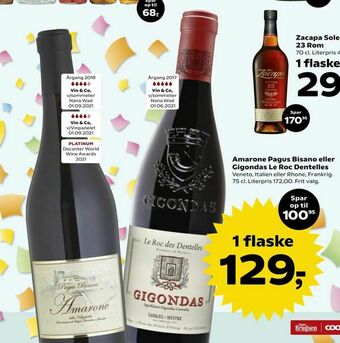 SuperBrugsen Amarone Pagus Bisano eller Gigondas Le Roc Dentelles tilbud