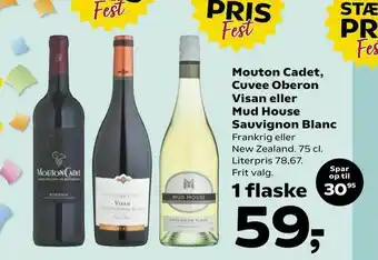 SuperBrugsen Mouton Cadet, Cuvee Oberon Visan eller Mud House Sauvignon Blanc tilbud