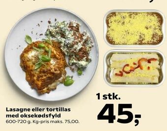 Lasagne eller tortillas med oksekødsfyld