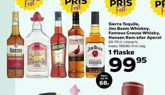 SuperBrugsen Sierra Tequila, Jim Beam Whiskey, Famous Grouse Whisky, Hansen Rom eller Aperol tilbud