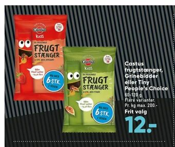 Bilka Castus frugtstænger, Grinebidder eller Tiny People's Choice tilbud