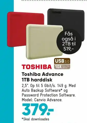 Bilka Toshiba Advance 1TB harddisk tilbud