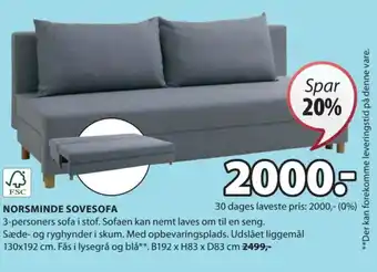 JYSK NORSMINDE SOVESOFA tilbud