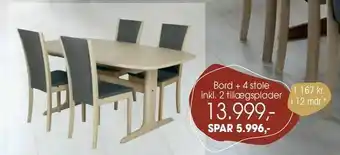 Daells Bolighus Bord + 4 stole inkl. 2 tillægsplader tilbud