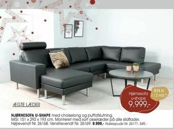 Daells Bolighus Hjørnesofa u-shape tilbud