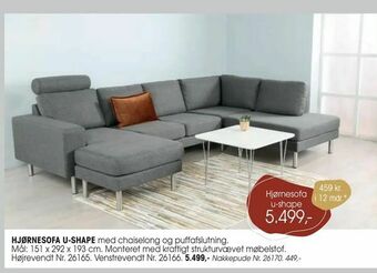 Daells Bolighus Hjørnesofa u-shape tilbud