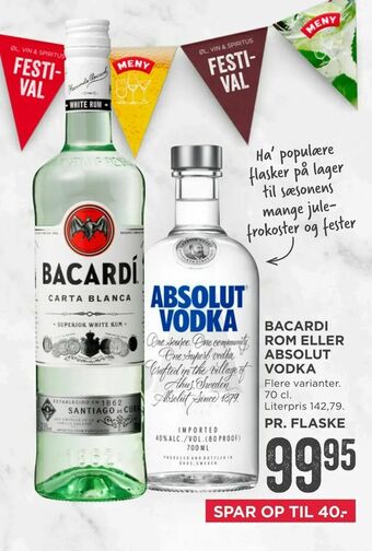 Bacardi rom eller absolut vodka