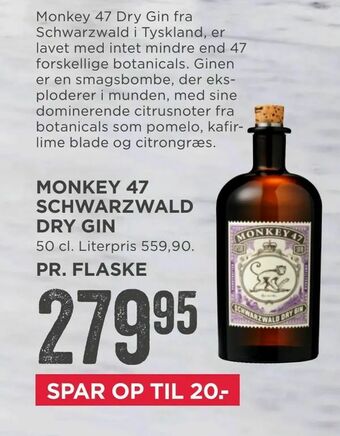 MENY Monkey 47 schwarzwald dry gin tilbud