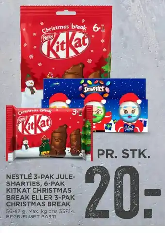 MENY Nestlé 3-pak jule- smarties, 6-pak kitkat christmas break eller 3-pak christmas break tilbud