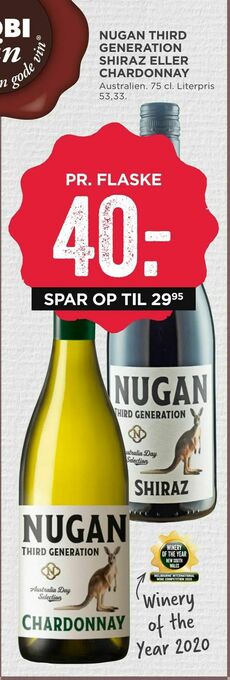 MENY Nugan third generation shiraz eller chardonnay tilbud